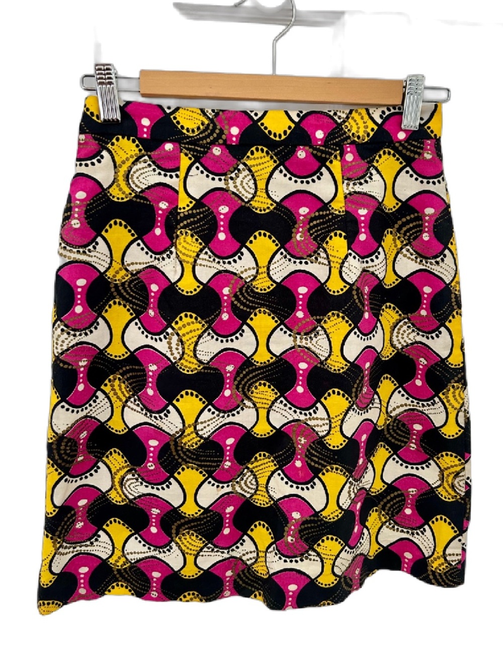 Vintage Mod Psychedelic Geometric Mini Skirt Pink Yellow A-Line